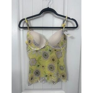 Blush Lingerie Yellow Floral Push Up Camisole Sheer Mesh Lace Trim Size Medium